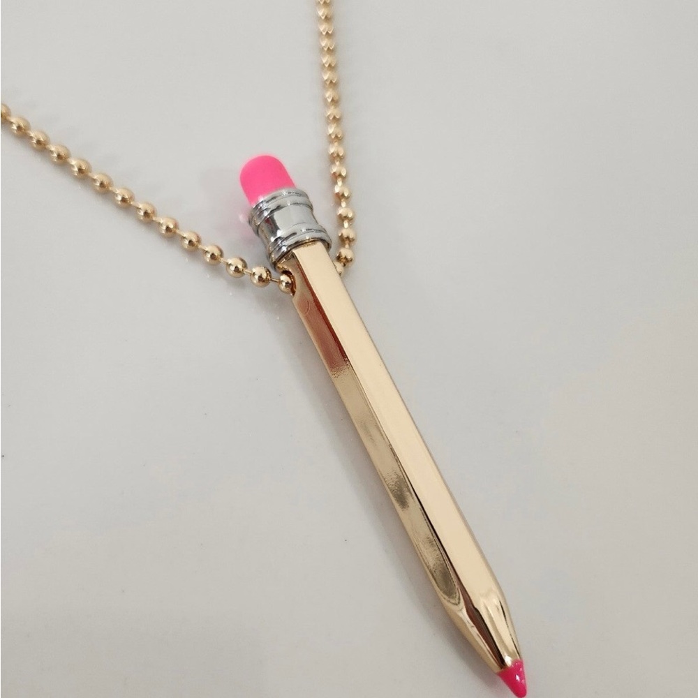 Betsey Johnson Gold Pencil Pendant Necklace